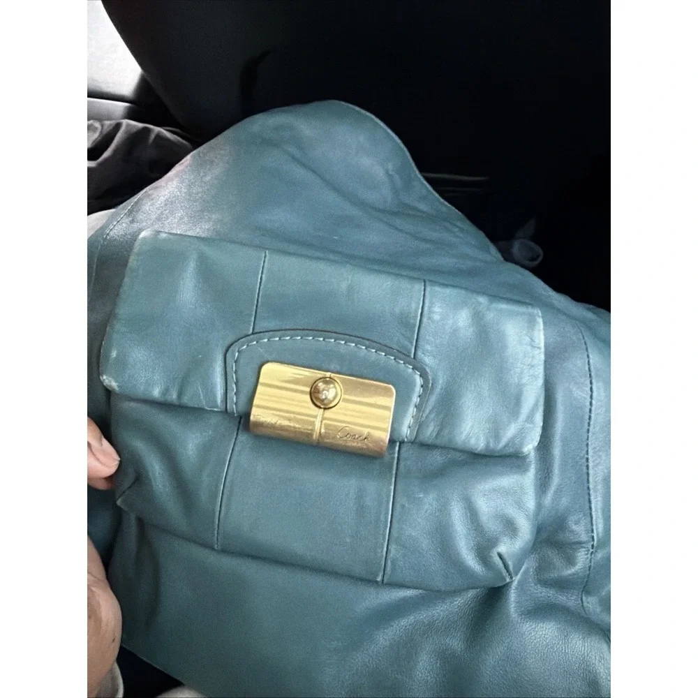 Coach 14769 Kristin Slouch Hobo Shoulder Bag Teal Blue Leather Large